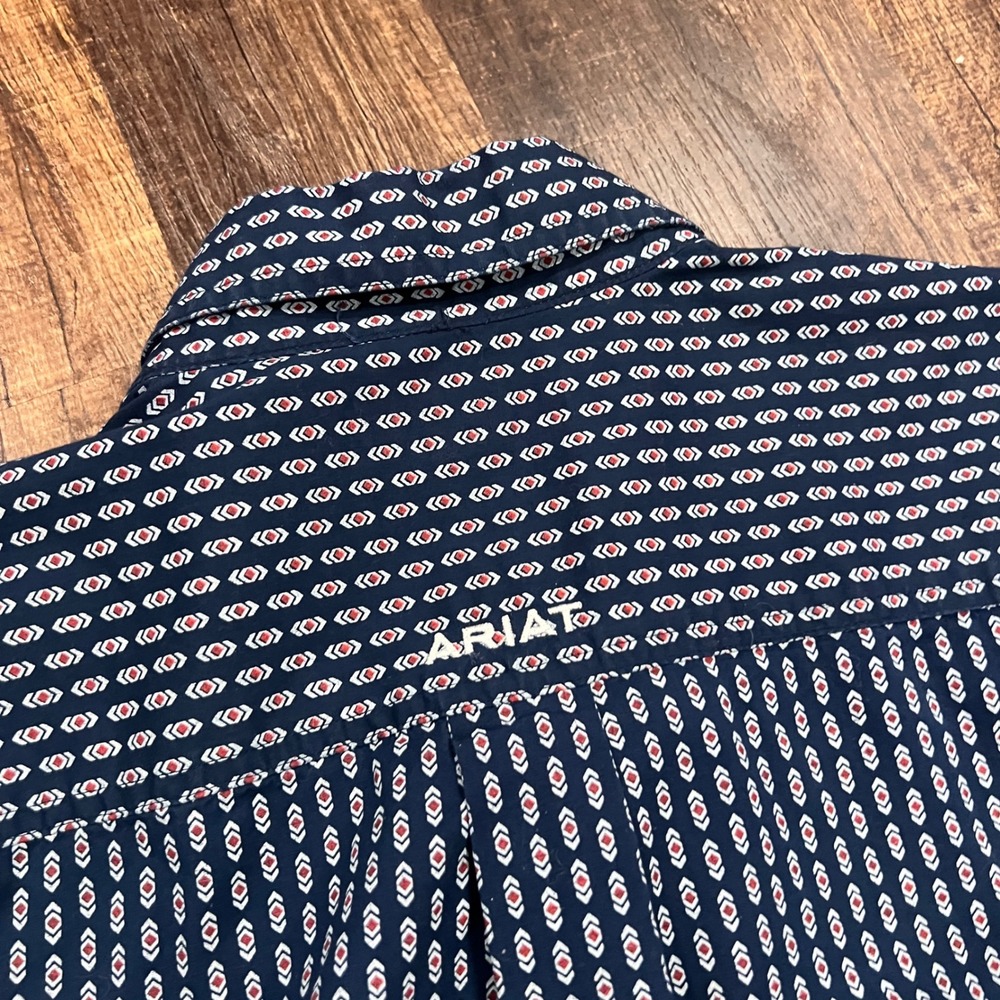 Ariat Mens XL Fitted Stretch Long Sleeve Shirt Mens Sargas Print Navy Blue - Picture 7 of 8